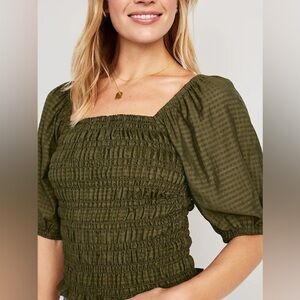Old Navy Olive Green Ruched Puff Sleeve Blouse XL